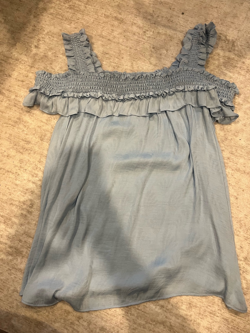 Anthropologie Pale Blue Smocked Ruffle Top